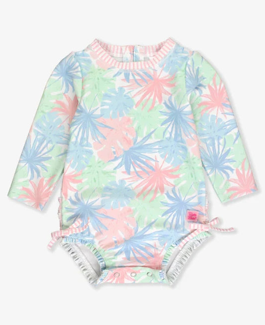 Pastel Palms Long Sleeve One Piece Rash Guard