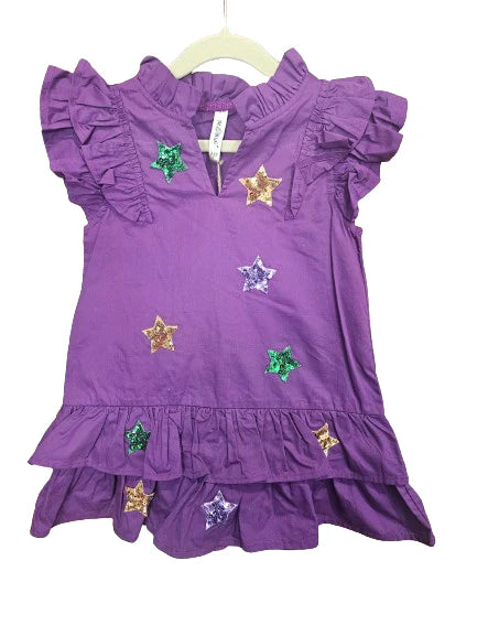 Mardi Gras Ruffle Dress With Sequin Stars