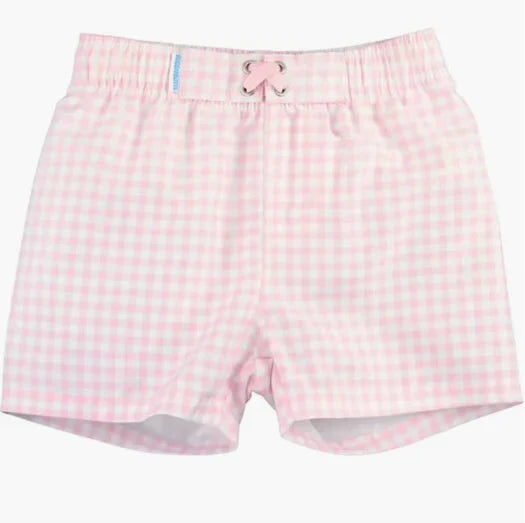 Pink Gingham Swim Trunks