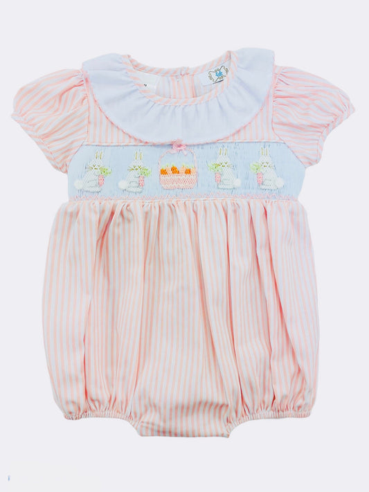 Lulu Bebe Easter Bunny Smocked Pink Stripe Bubble