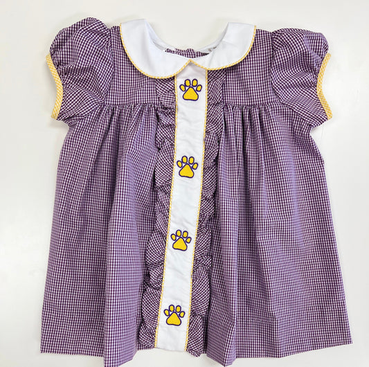 LSU Embroidered Dress Purple Gingham