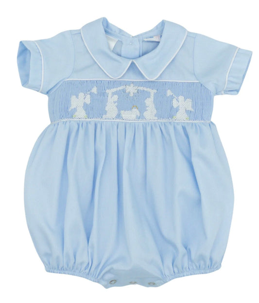 Boys Smocked Blue Nativity Bubble