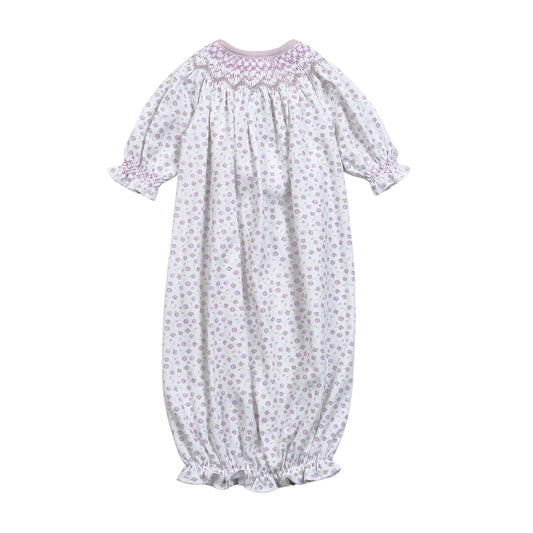 Lyn Purple Floral Pima Hand Smocked Bishop Gown