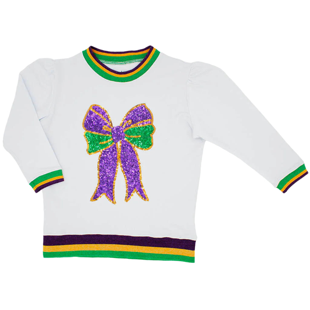 Sequin Mardi Gras Bow Shirt