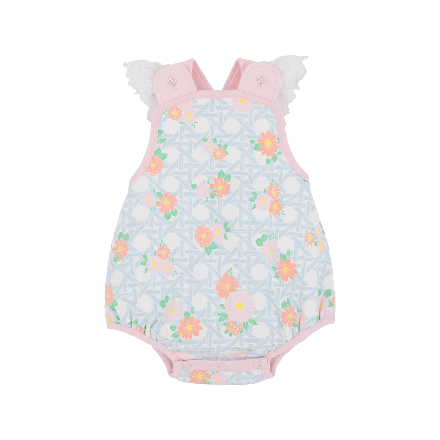 Saylor Sunsuit - Pima - Cayman Island Cane with Palm Beach Pink