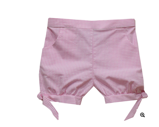 Pink Check Girls Short With Bow