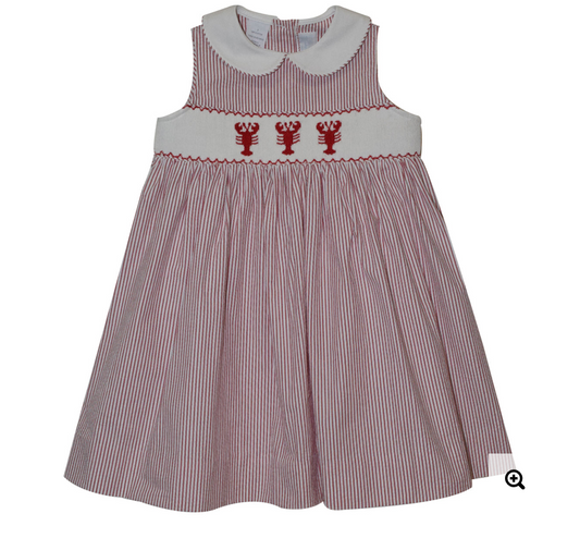 Lobsters Smocked Red Stripe Seersucker Sleeveless Dress