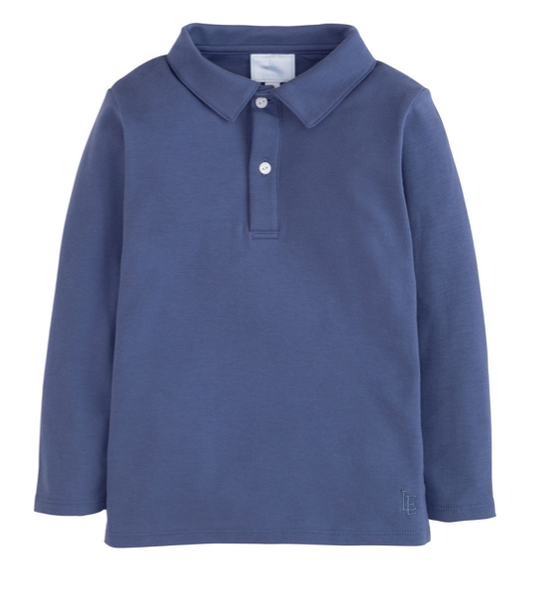 Long Sleeve Polo-Gray Blue