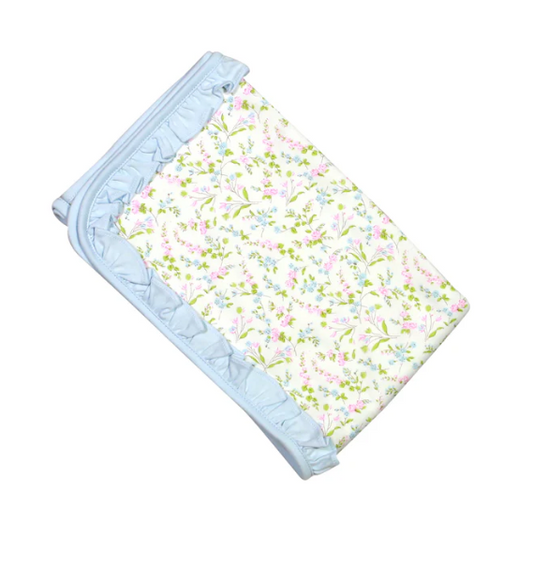 Blue/Pink Floral Pima Receiving Blanket