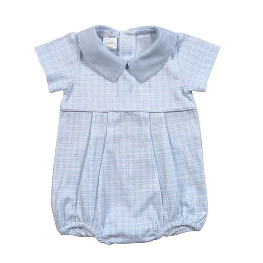 Blue Plaid Pima Bubble w/ Point Collar